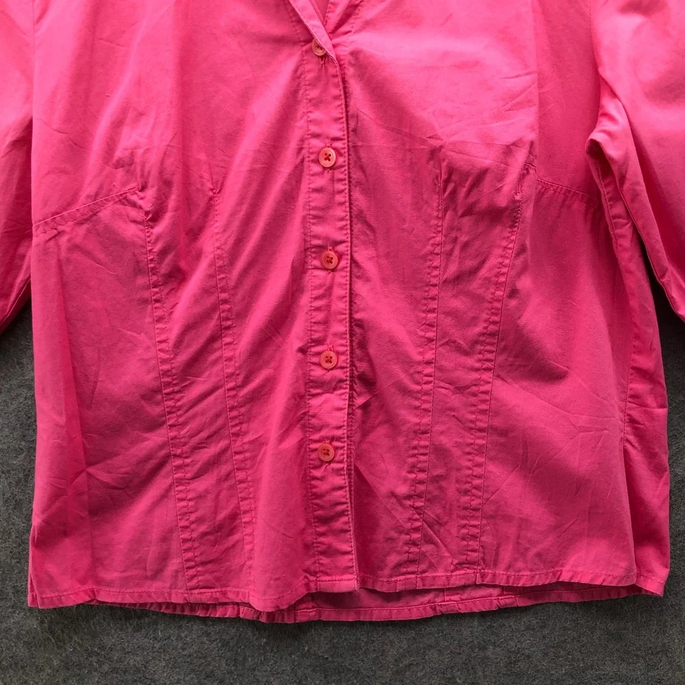 Vintage Y2K Hot Pink Button Down Shirt  Womens XS Petite Floral Collar Trim